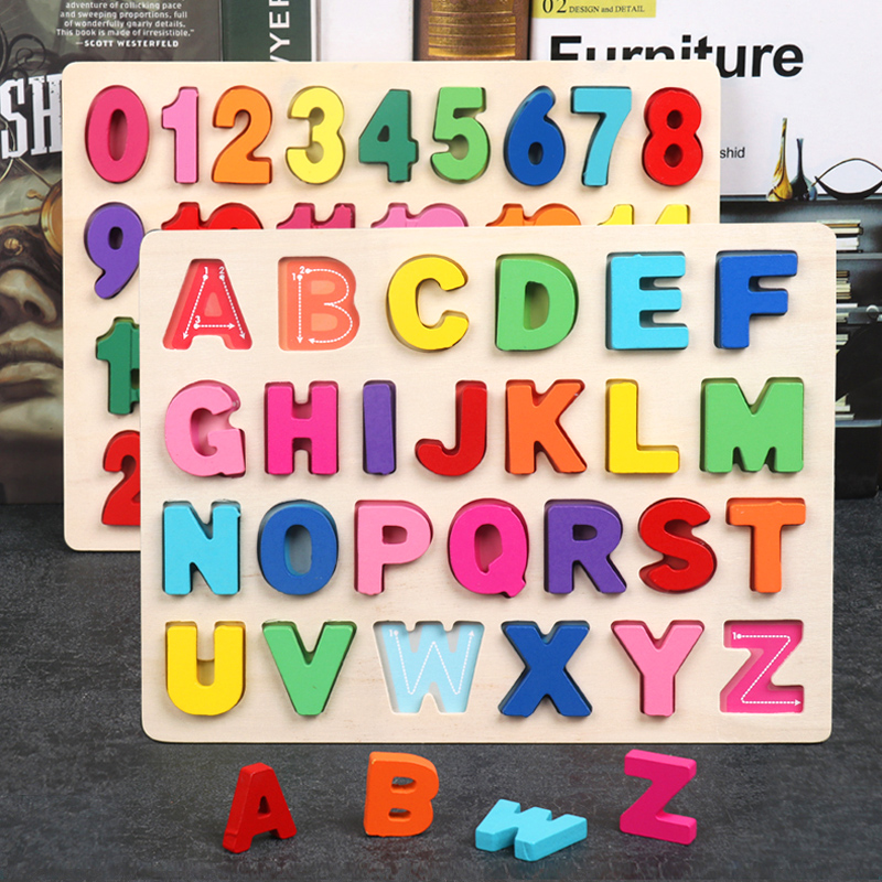 儿童数字字母手抓板立体拼图拼板宝宝开发智力蒙氏早教益智玩具