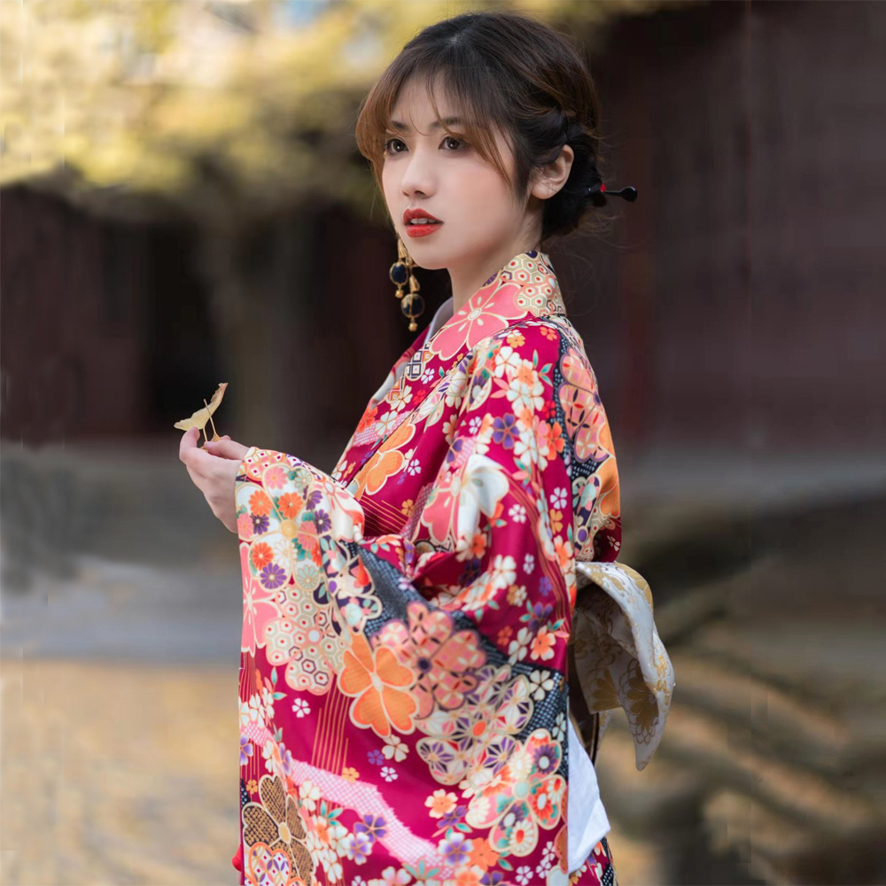 日式振袖樱花少女风和服浴衣写真日本传统改良和服连衣裙高品质