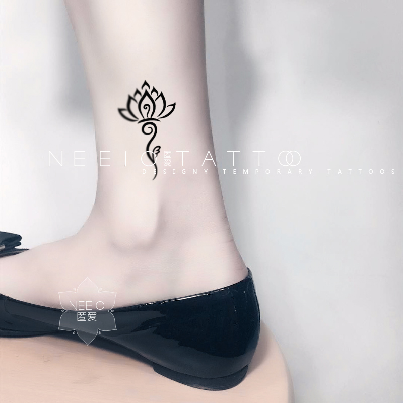 neeio原创纹身贴 如意莲花图腾 瑜伽黑色梵花脚踝锁骨情侣 防水女