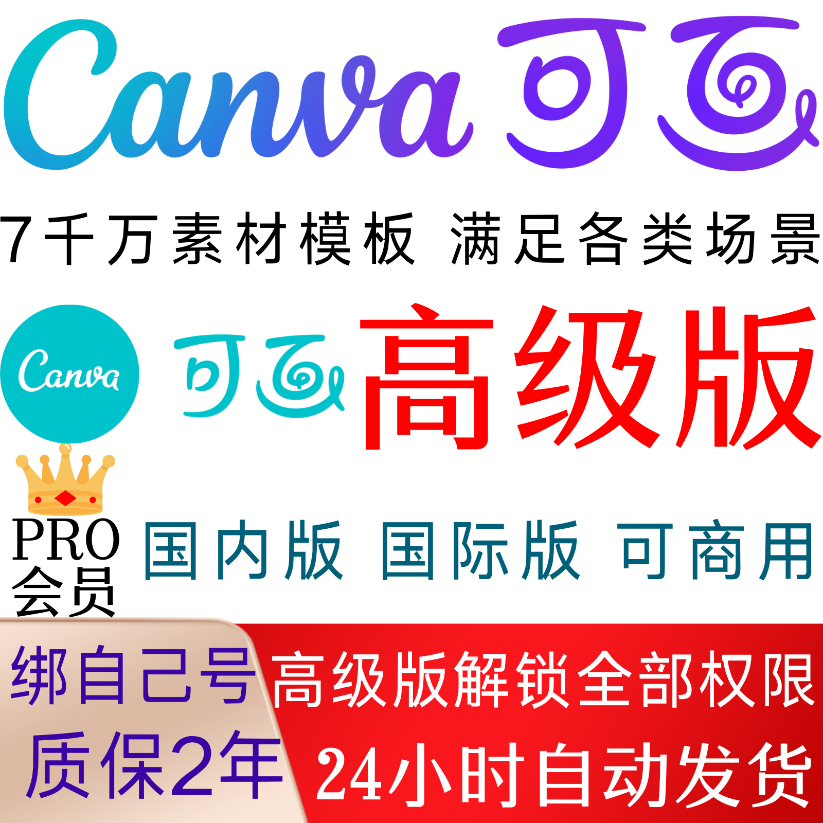 Canva可画会员高级版PRO国内国际版海报设计VIP模版下载一天月年
