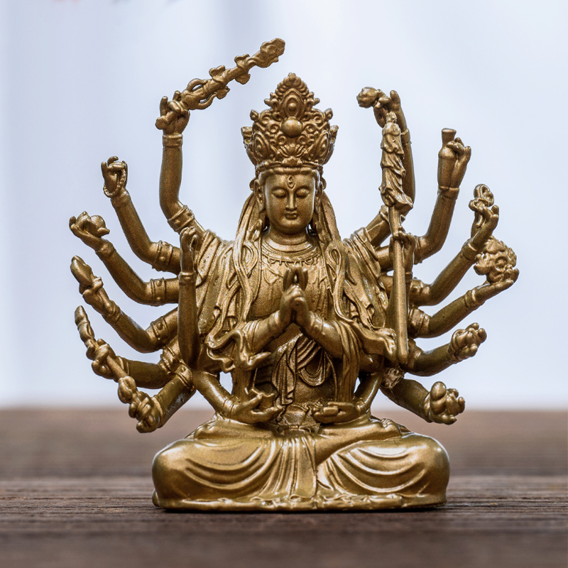 准提菩萨摆件准提佛母相供奉黄铜佛像随身佛好看精致茶空间装饰品
