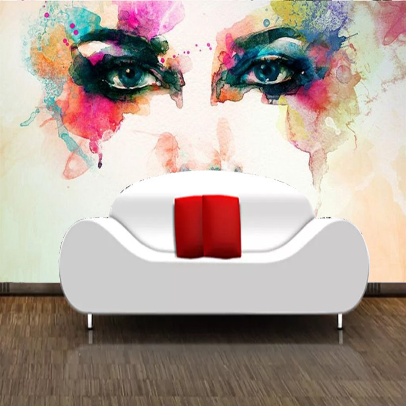 3D水彩艺术人物电视背景墙纸玄关壁纸美容院大型壁画客厅沙发墙布