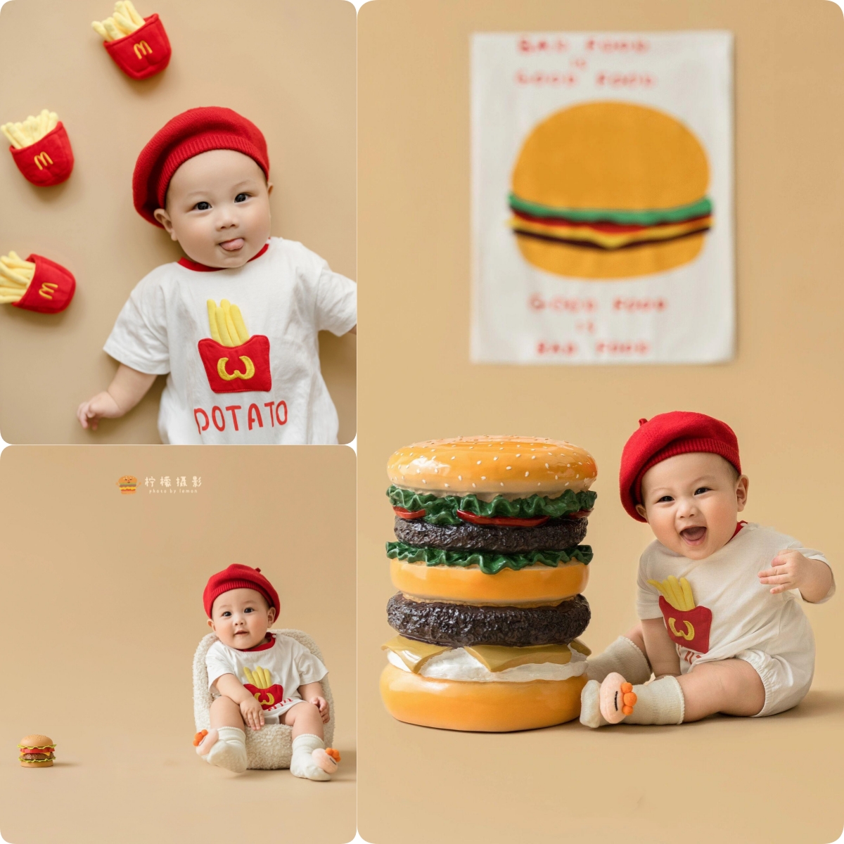 儿童摄影主题服装汉堡薯条道具创意宝宝照百天照周岁照拍照服装