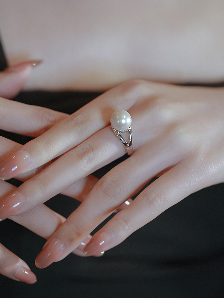 S925纯银珍珠戒指女小众设计独特开口可调节指环轻奢高级感食指戒