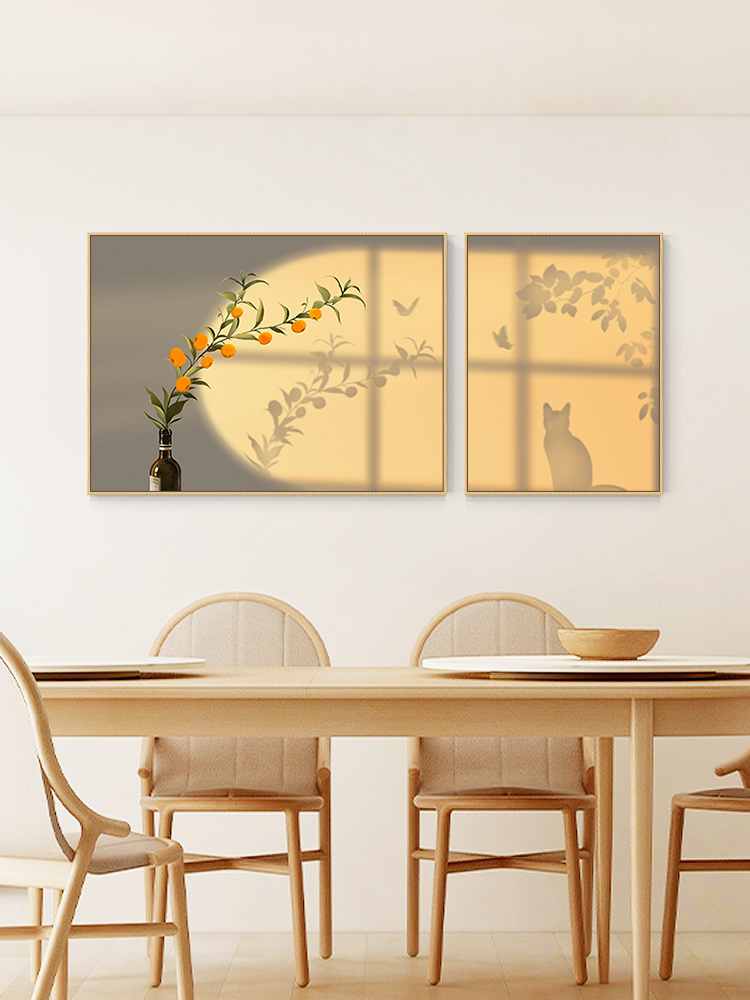 光影花卉柿柿如意客厅双联装饰挂画沙发背景墙壁画适合餐厅挂的画