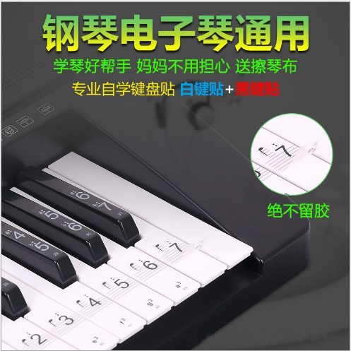 88键61键54键透明五线谱简谱琴键贴纸 钢琴电子琴键盘贴送黑键贴