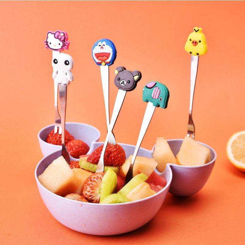 水果叉不锈钢家用水果盘碗拼盘卡通韩式可爱叉子水果叉子陶瓷儿童