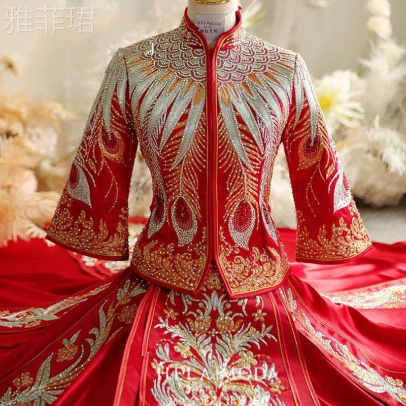 定制结婚中式秋季禾新款显瘦秀龙凤婚纱秀禾服2024红色褂古代新娘