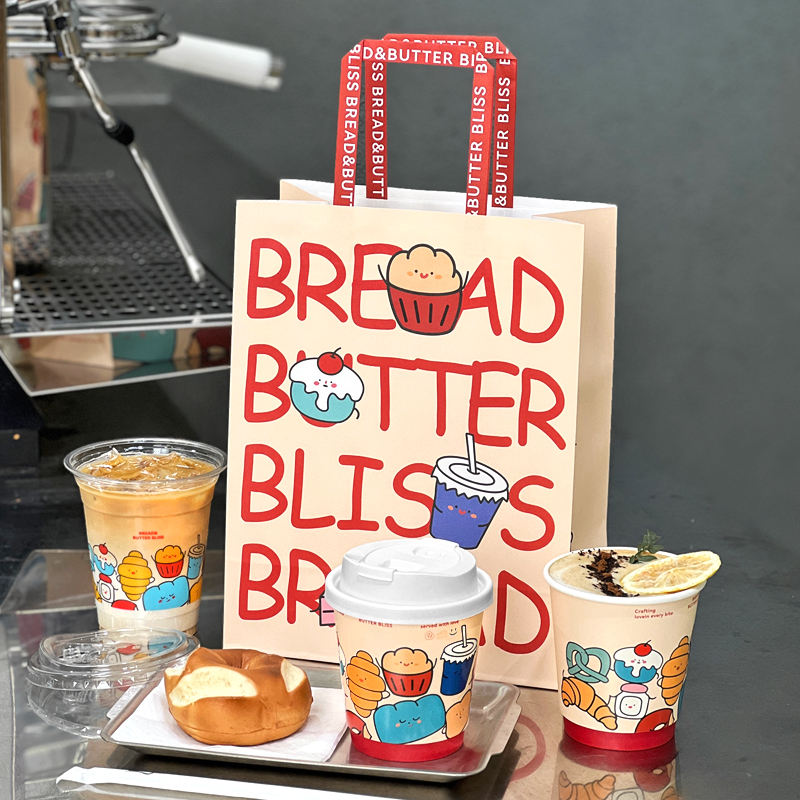 面包咖啡集合店创意卡通烘焙手提袋蛋糕甜品外卖打包袋子牛皮纸袋