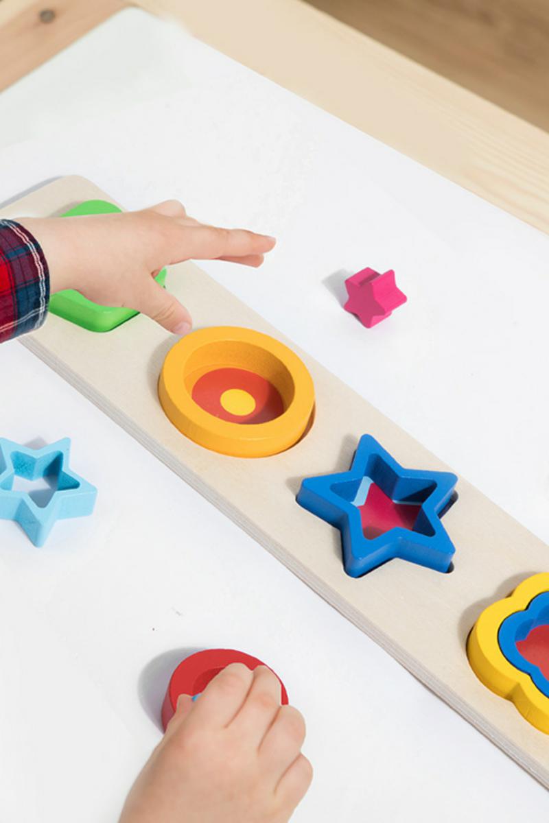 幼儿童启蒙木质拼图拼板形状认知颜色配对几何图形手抓板玩具
