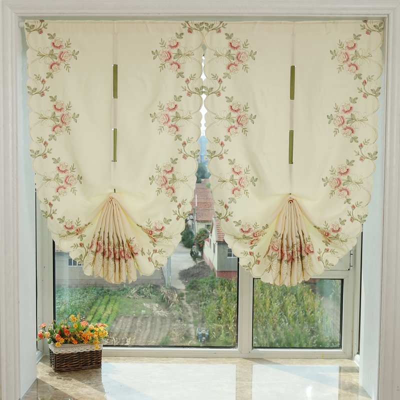 免打孔魔术贴中式简易飘窗窗帘成品窗帘杆窗帘一整套厨房卫生间