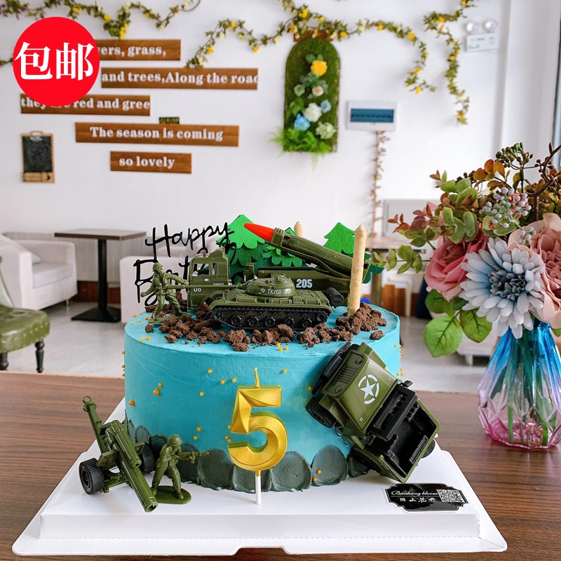 网红款特种兵飞机坦克装饰军事部队蛋糕摆件男孩生日烘焙装扮配件
