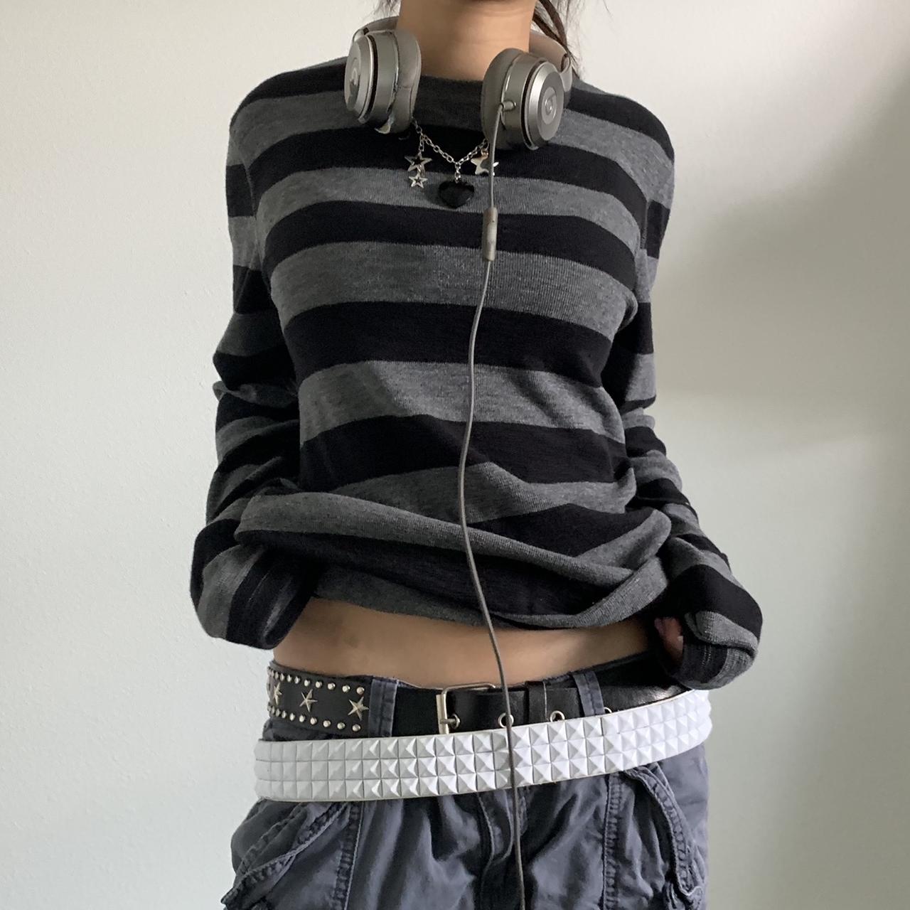 Women Fairy Grunge Knit Basic Shirt Autumn Y2K Grey Black St