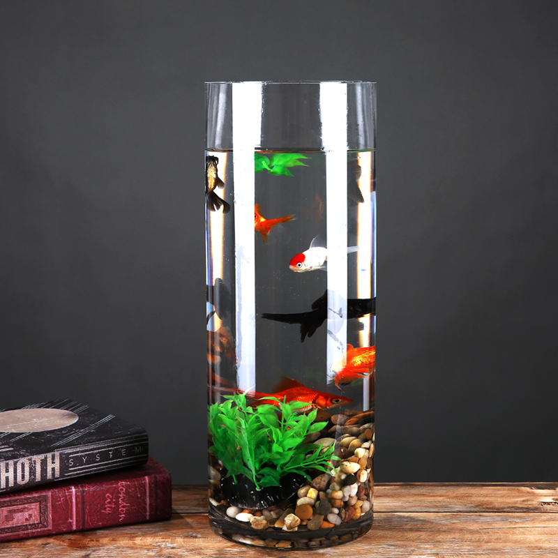 创意加厚直筒玻璃鱼缸圆柱形大号客厅办公室金鱼缸透明乌龟缸水培