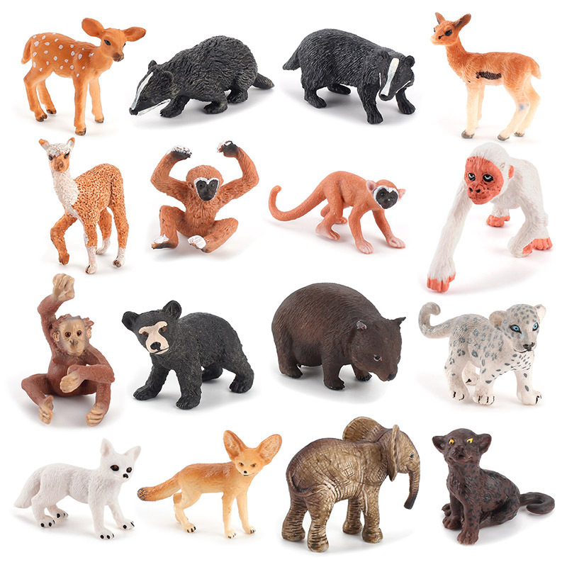 16款野生动物模型摆件仿真松鼠猴子大象豹子袋熊羚羊鹿獾羊驼玩具