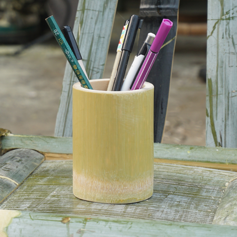 全手工制作楠竹笔筒创意天然圆形中国风中高学生收纳水杯竹筒绿色