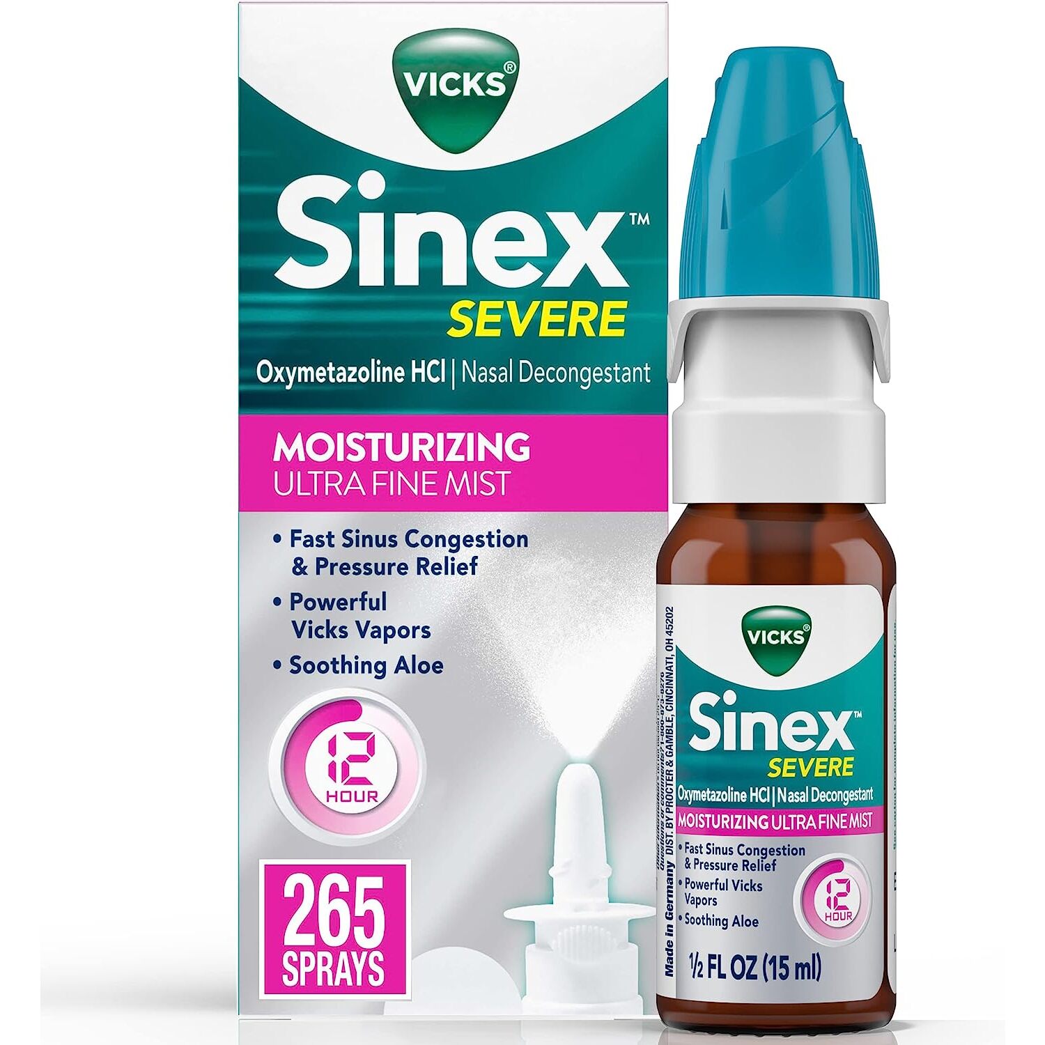 美国直邮Vicks Sinex SEVERE持久香鼻喷雾芦荟保湿超细雾过敏喷剂