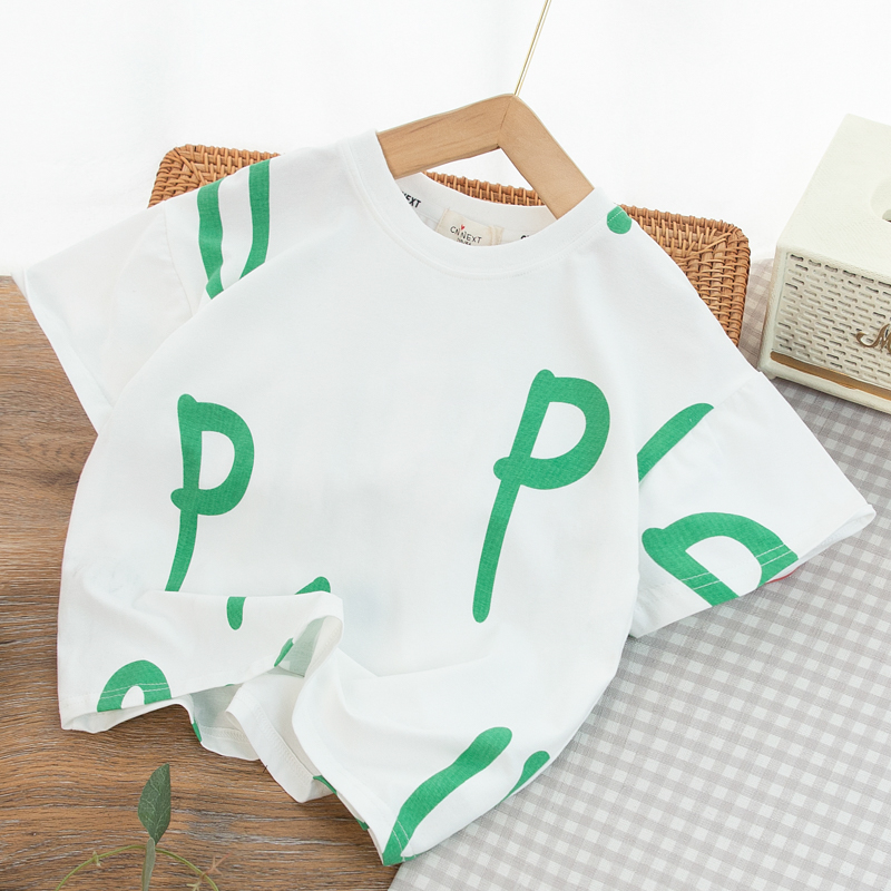 男童短袖T恤夏季新款中大童帅气字母满印儿童装纯棉消息圆领薄款