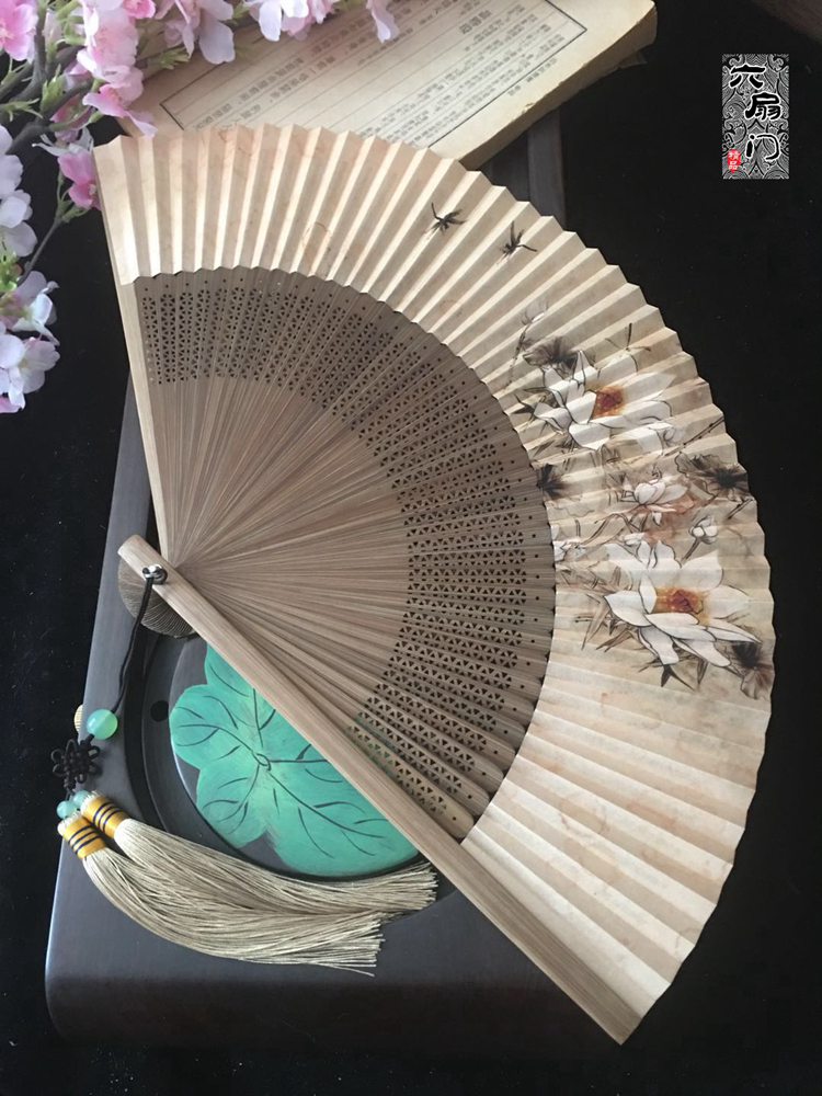 中国风国画6寸女古典折扇子纸扇双面串竹扇礼品扇香扇工艺扇礼品