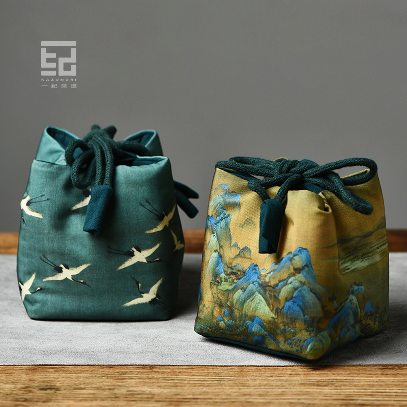 一纪日式加厚棉麻收纳包旅行便捷收纳布袋紫砂壶茶杯布袋古画布包