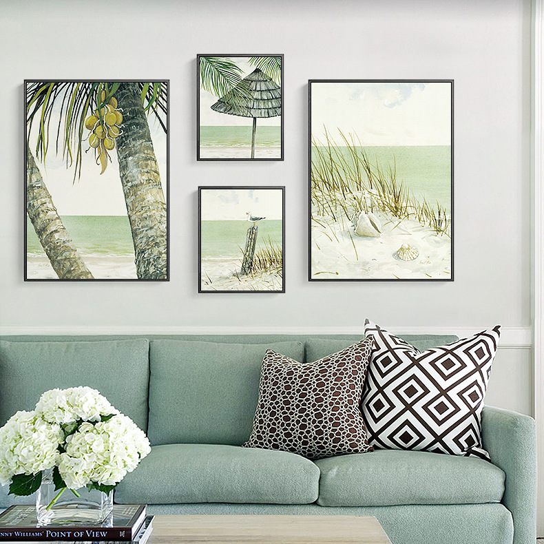 夏威夷沙滩北欧风景装饰画客厅卧室壁画简约沙发背景墙餐厅挂画