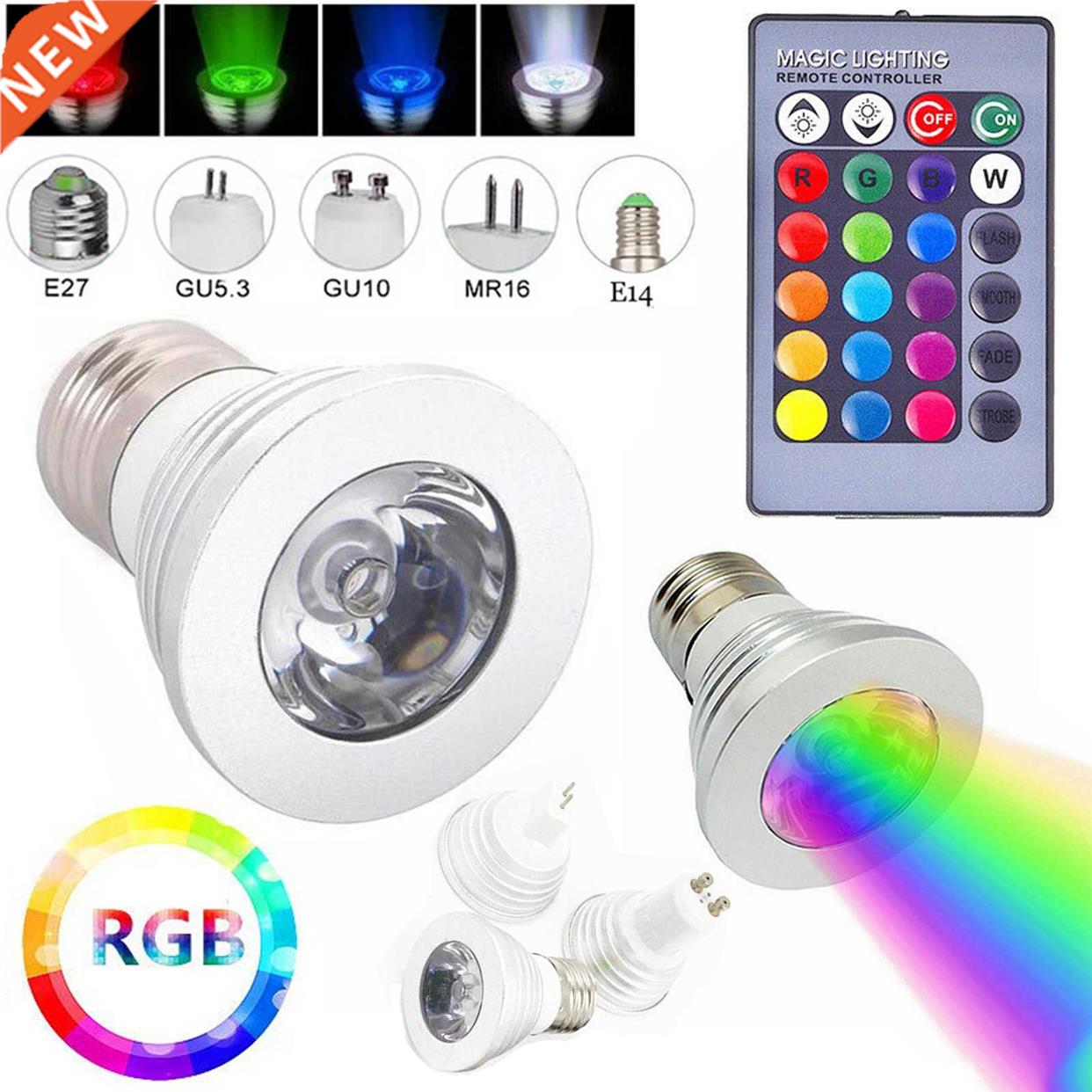 E27 E14 GU10 GU5.3 MR16 LED RGB Spotlight Bulbs 3W Remote Co