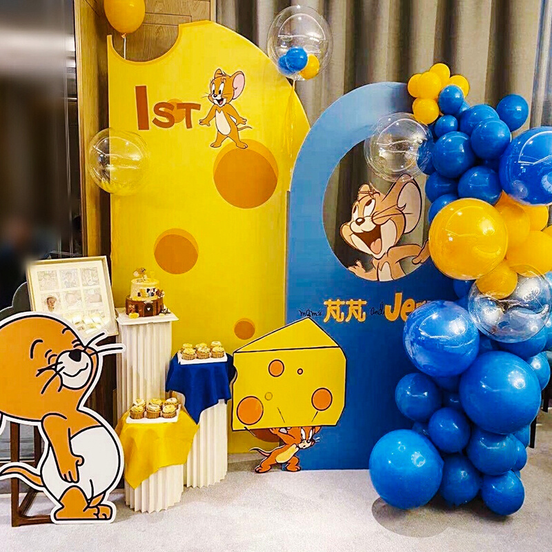 猫和老鼠主题生日宴气球背景墙宝宝周岁宴布置汤姆猫杰瑞KT板装饰