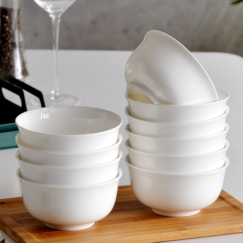 唐山骨瓷碗家用2024新款10只饭碗面碗白瓷碗汤碗白色陶瓷碗餐具