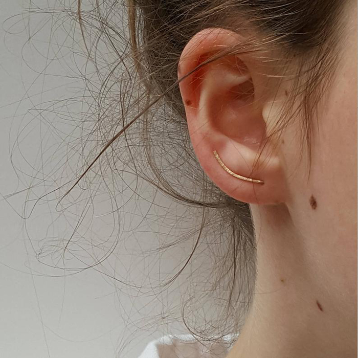 新品S925纯银个性耳环女14K包金U型锤面耳夹极简气质耳钉饰欧美风