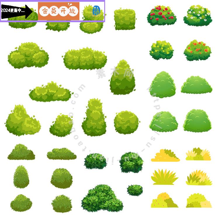 卡通草丛 扁平化灌木丛绿化景观植物图标 AI格式矢量设计素材