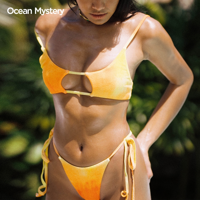 OceanMystery新款镂空小胸聚拢性感三角比基尼女沙滩度假分体泳衣