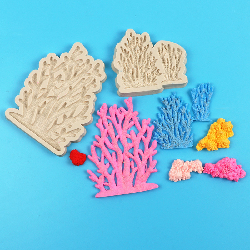 海洋珊瑚鱼尾贝壳巧克力翻糖硅胶模具礁石蛋糕饼干烘焙工具滴胶皂