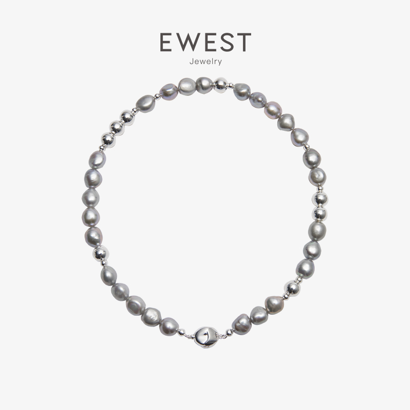 EWEST 2024新款巴洛克异形珍珠项链女银隔珠高级感锁骨链轻奢颈链