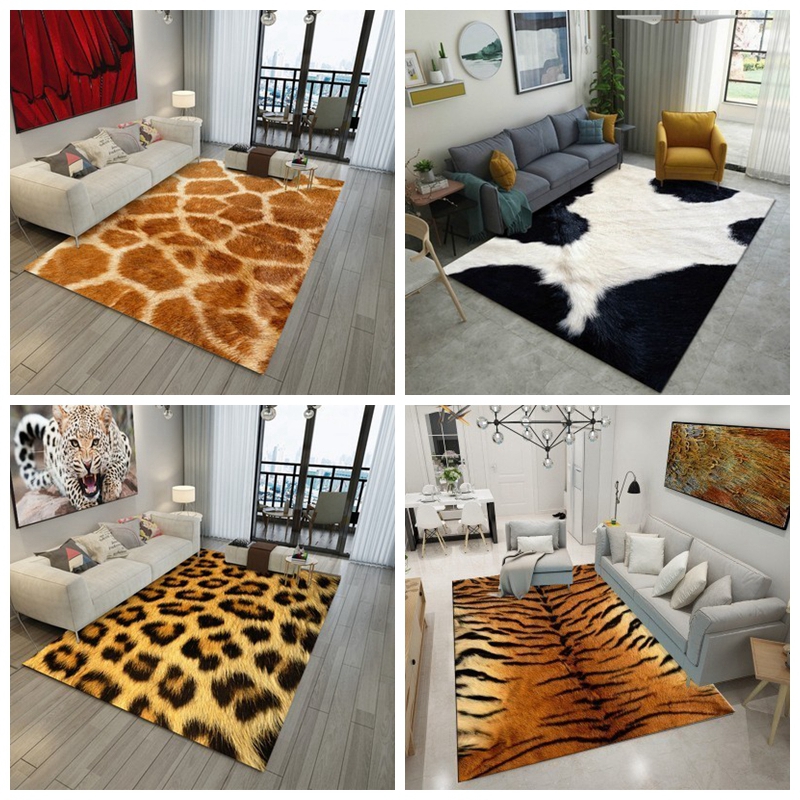 仿真皮毛地毯客厅茶几垫现代简约豹纹潮流虎皮纹理地毯卧室床边毯