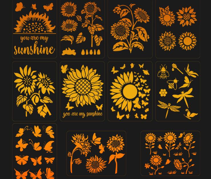 亚马逊向日葵镂空绘画模板DIY模板涂鸦模板涂色板遮蔽模具喷花画