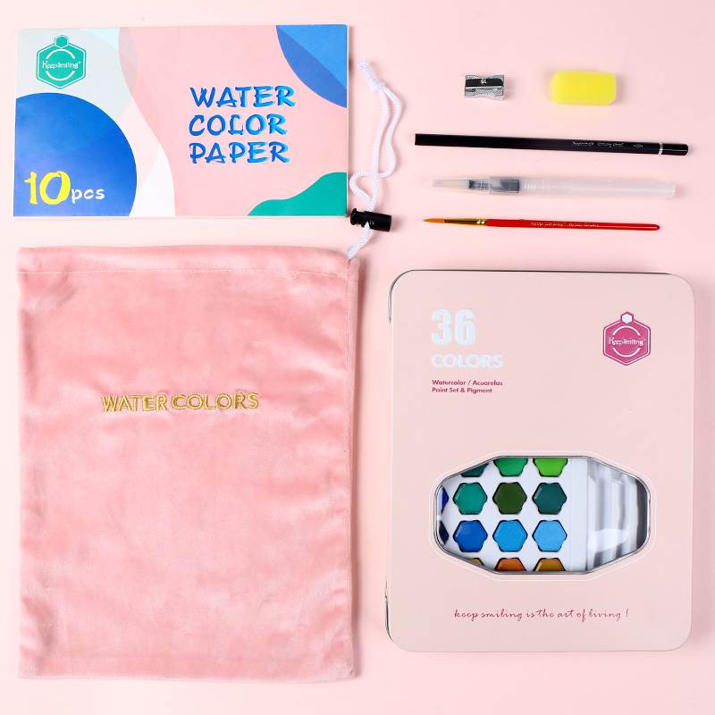 水彩颜料固体36色水彩画套装水粉饼铁盒分装颜料初学者美术学生用