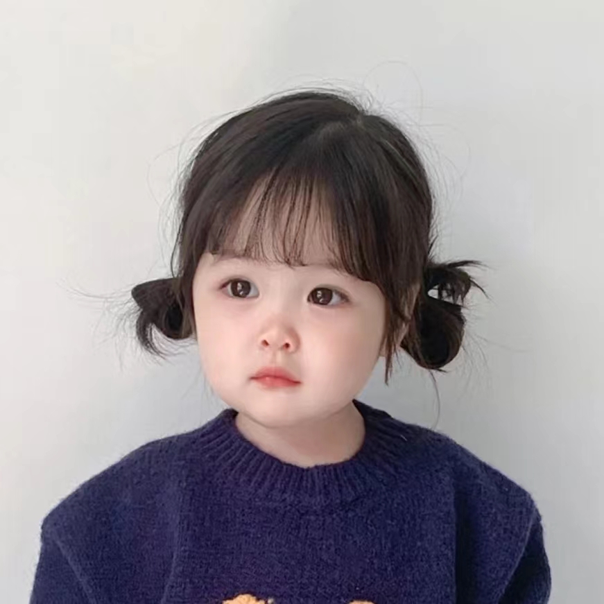 儿童双丸子头假发女孩发型可爱短发甜美自然空气刘海拍照整顶发套