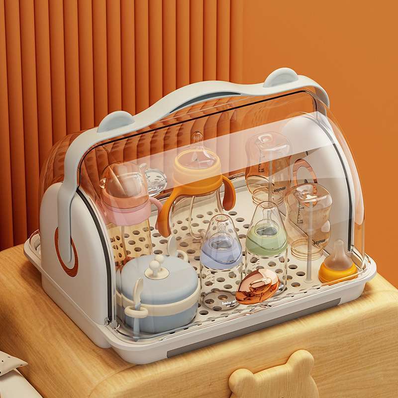 婴儿奶瓶收纳箱带盖防尘水杯沥水置物架宝宝碗筷储存盒塑料收纳盒