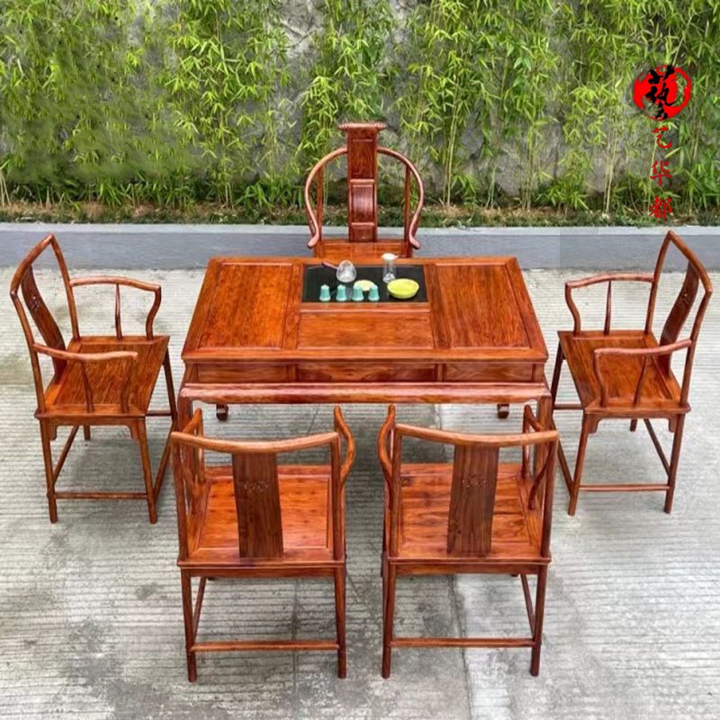 红木家具海南黄花梨圈椅泡茶桌六件套茶桌椅组合客厅家用功夫茶几