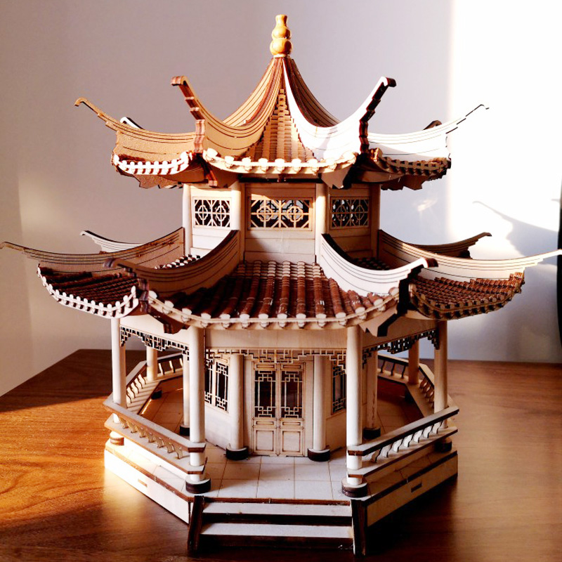 中国中式古建筑模型diy手工制作亭子凉亭景观建筑沙盘实木板材料