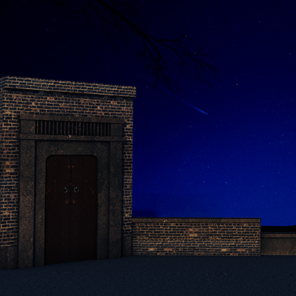 夜晚古代门砖墙栏杆围栏墙戏曲星星月亮高清LED大屏幕静态图片