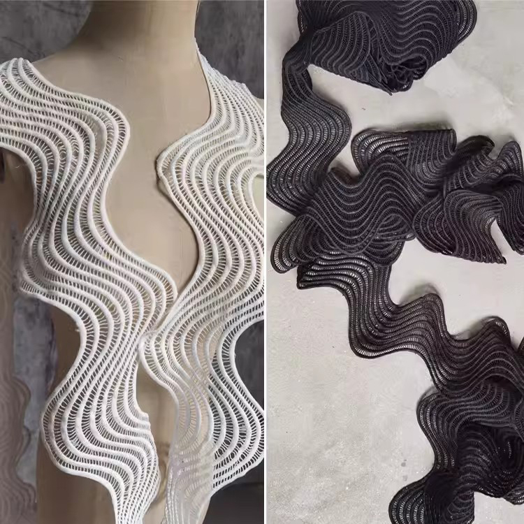 造型蜿蜒崎岖的肌理花边面料 立体创意波浪造型礼服装饰设计师布