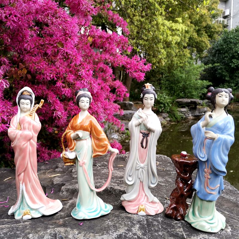 创意中式侍女中国风古代四大美女陶瓷人物摆件现代家居客厅装饰品
