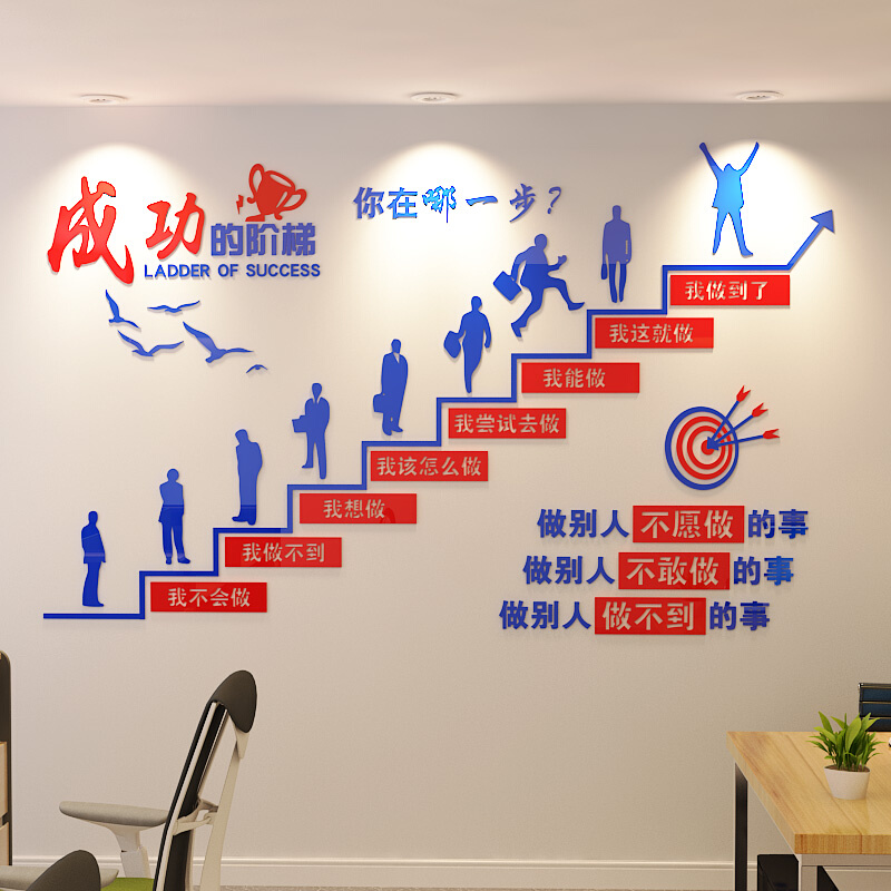 励志墙贴员工文化墙布置3D立体贴纸画激励口号公司企业办公室装饰