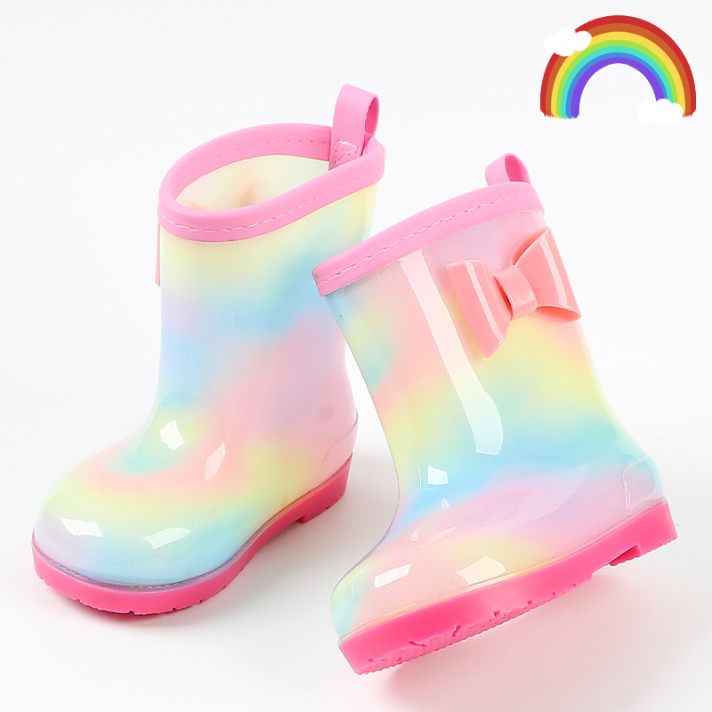 儿童雨鞋女童公主宝宝轻便胶鞋幼儿园雨靴防滑水靴小孩童加绒彩虹
