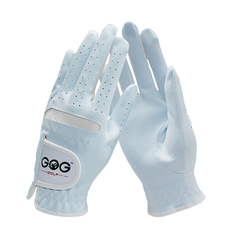 包邮女士高尔夫手套超纤布透气吸汗防滑蓝色golf球手套粉色双手