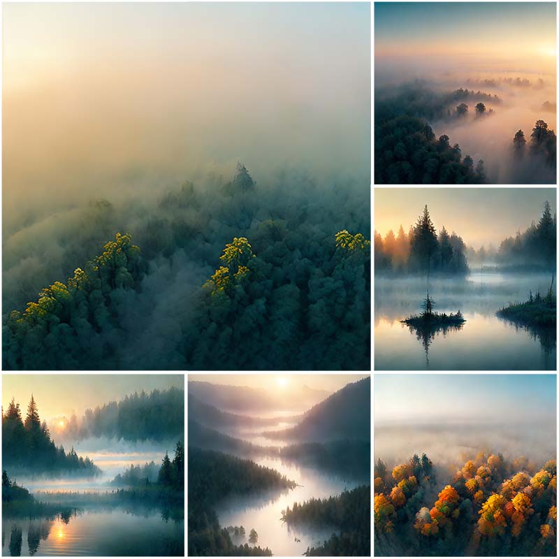 可商用雾中森林朦胧背景节气底图自然景色装饰画设计大雾图片素材