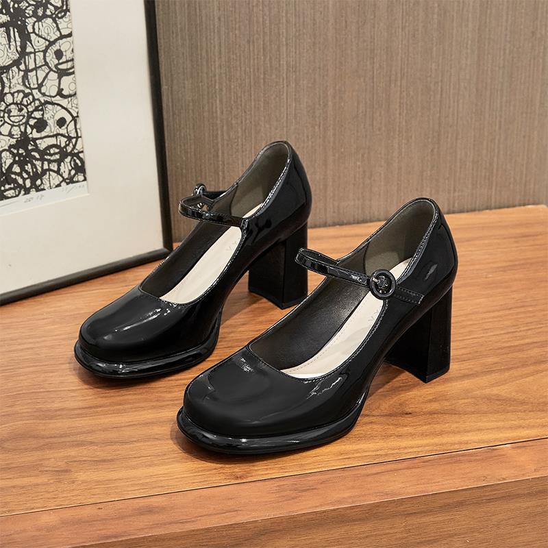 鞋夫人黑色高跟鞋女粗跟2023年新款夏季时尚玛丽珍女鞋浅口单鞋子