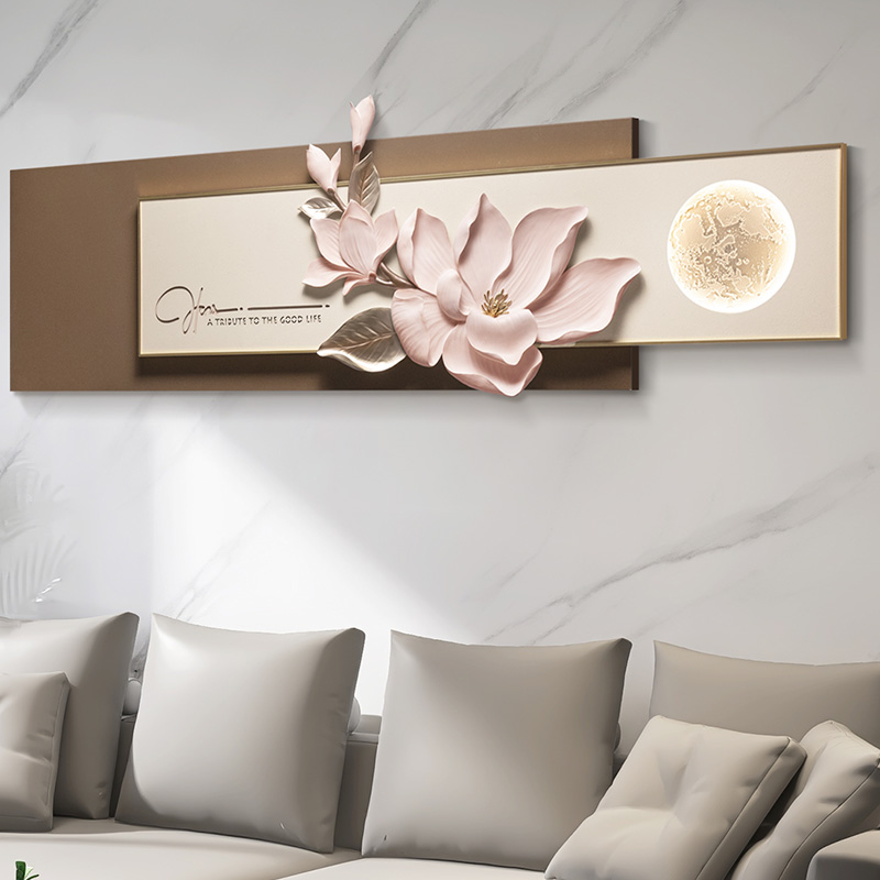 轻奢浮雕客厅装饰画现代简约创意高级感沙发背景墙面挂画灯光壁画