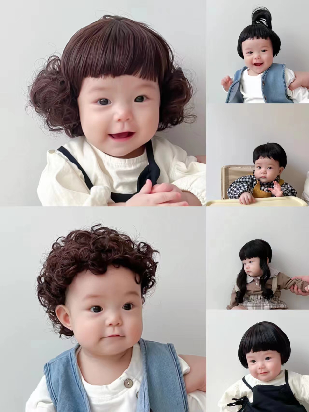 摄影自拍百天宝宝假发儿童短发波波头拍照造型女孩小辫子小卷发套